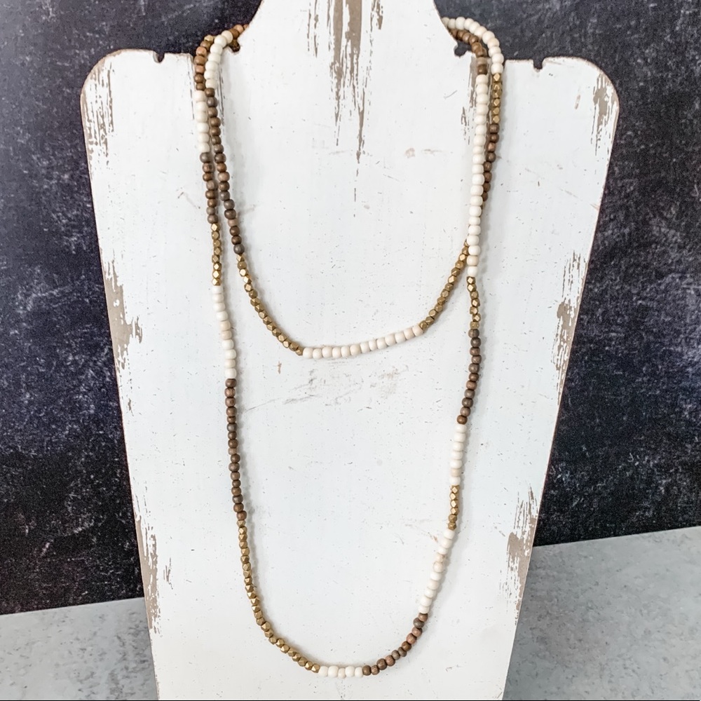 NWT Stone+Stick by Lenny & Eva Wood & Brass Bead Necklace 46”